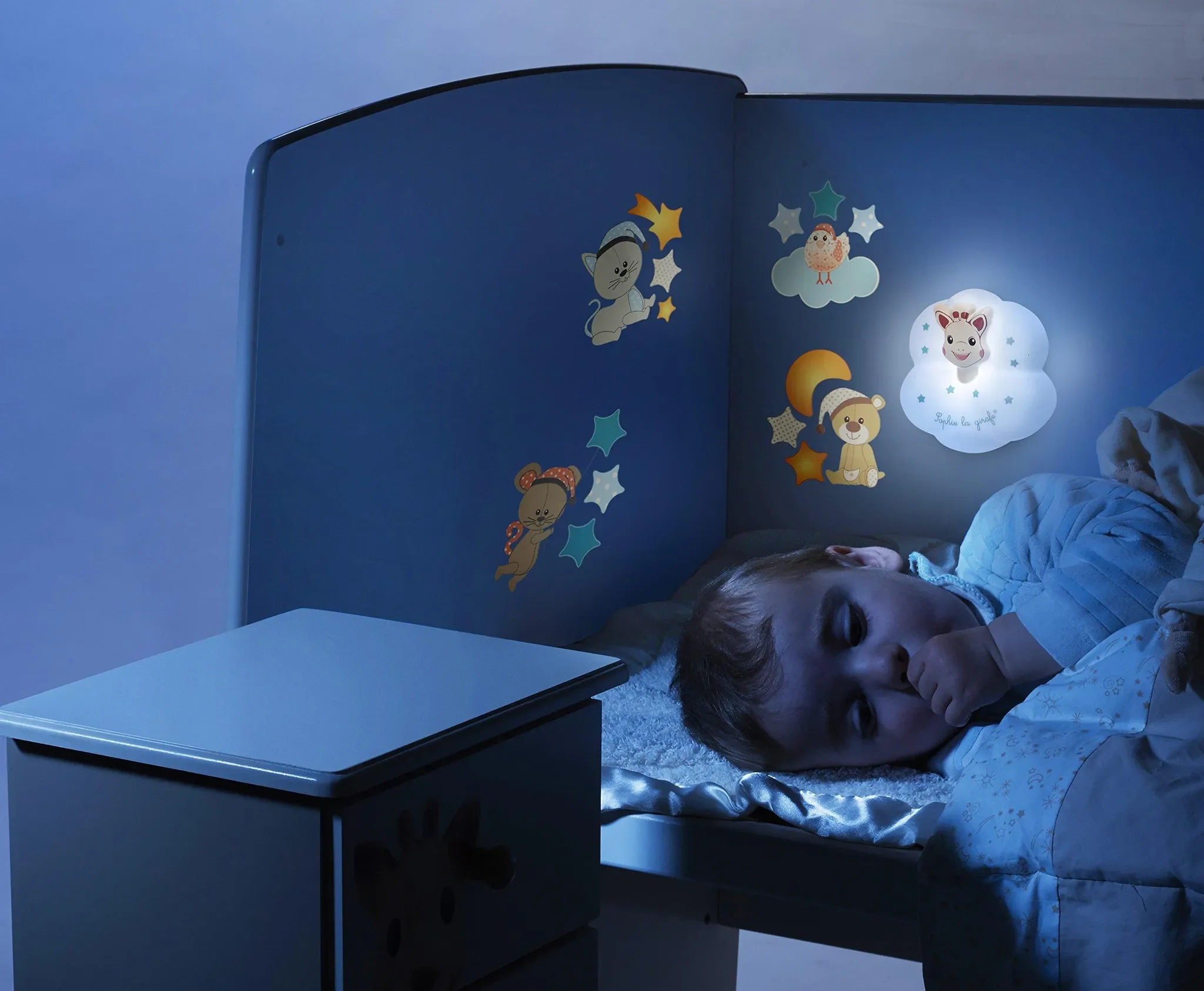 Sophie la Girafe La Nomade Nachtlicht – Weiß, Warmweißes Licht, Mit 4 Wandaufklebern